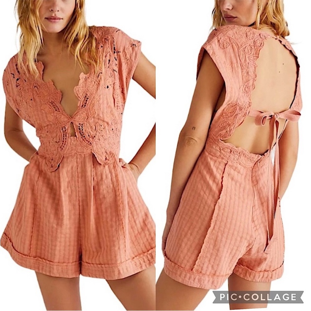 Free People Finnley Cutwork Romper in Sunbaked Size 8